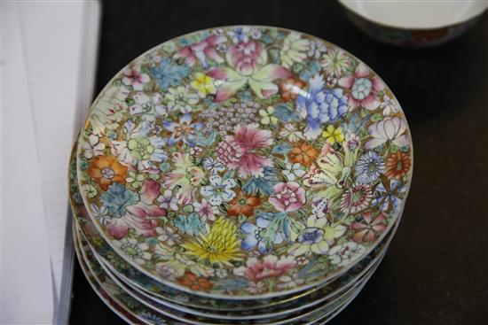 A Chinese famille rose millefleur twenty six piece tea service